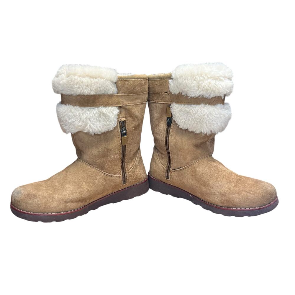 UGG Youth Size 4 EU 34 Skylir Chestnut Brown Suede Shearling Lined Boots Zipper